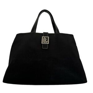 Lauren Ralph Lauren Black Nylon and Leather Buckle Tote Handbag Purse Vintage